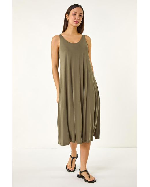 Roman Green Strappy Jersey Midi Dress