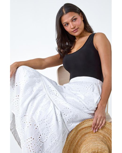 Roman Brown Cotton Broderie Pocket Midi Skirt