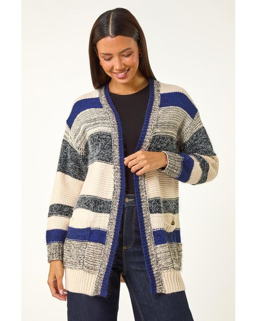 Roman Blue Fluffy Block Knit Cardigan