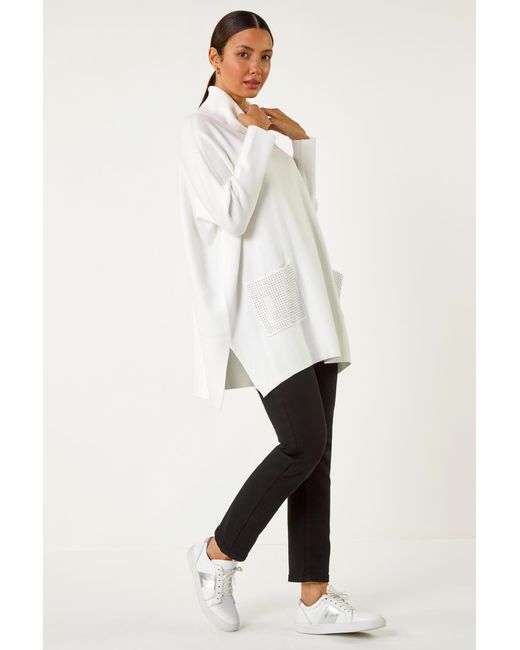 Roman White Sparkle Pocket Detail Poncho Jumper