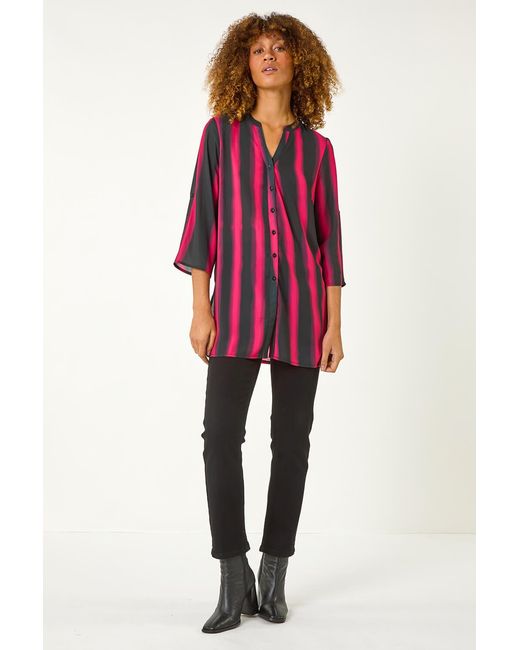 Roman Red Linear Print Longline Blouse