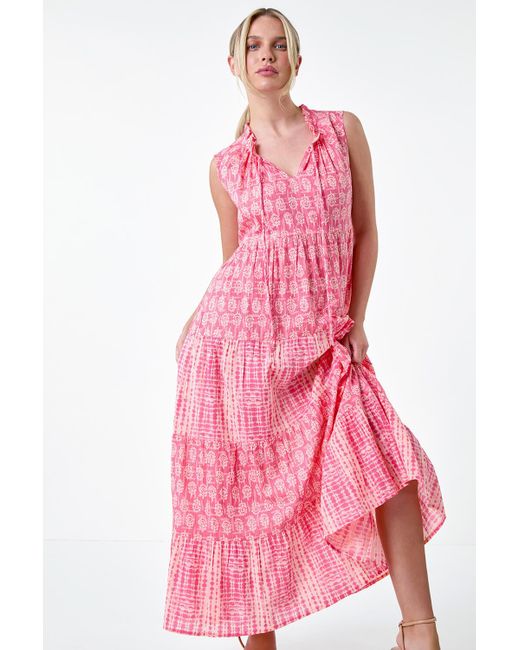 Roman Pink Originals Petite Tie Dye Tiered Midi Dress