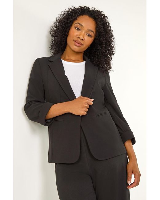 Roman Petite Black Revere Collar Stretch Blazer