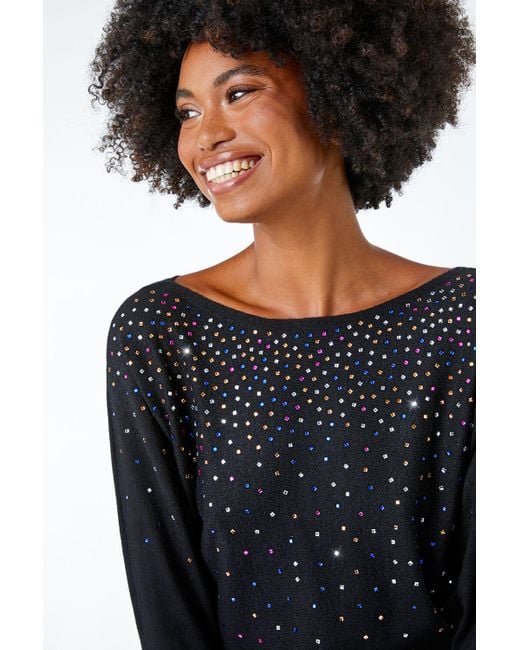 Roman Black Diamante Sparkle Embellished Jumper