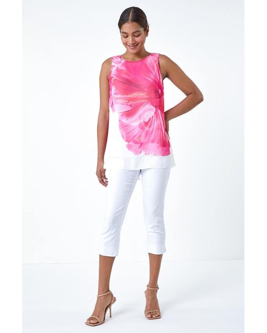 Roman Pink Floral Print Double Layer Vest Top