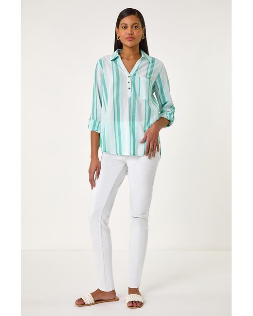 Roman Blue Stripe Collar V-Neck Shirt