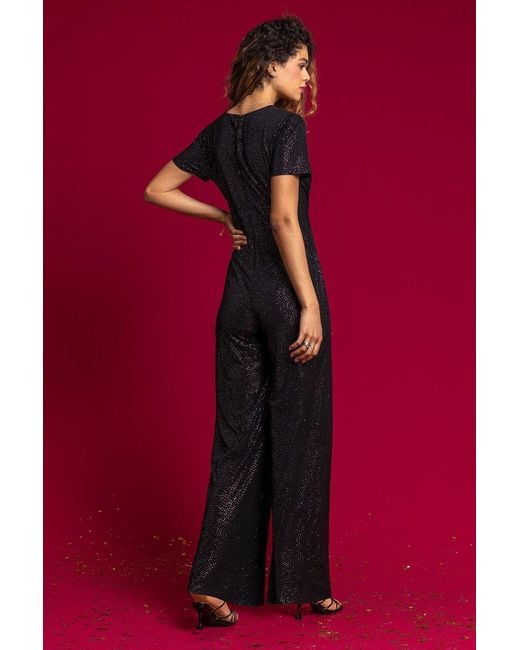 Roman Black Shimmer Twist Keyhole Jumpsuit