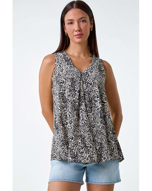 Lilly-and-Hope White Animal Print Pleat Front V-Neck Top