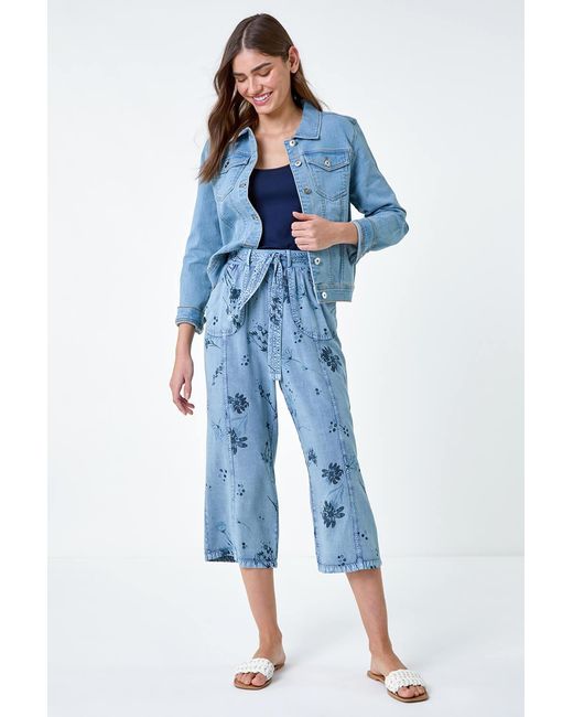Roman Blue Floral Print Culotte Trousers