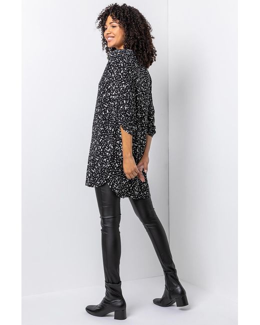 Roman Black Ditsy Spot 3/4 Sleeve Longline Top