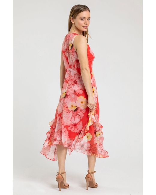 Roman Petite Orange Floral Chiffon Frill Detail Dress