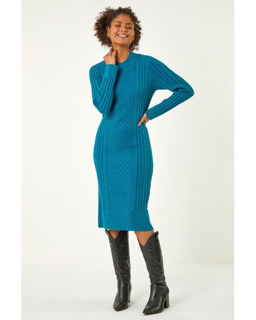 D.u.s.k Blue Cable Knit Midi Jumper Dress