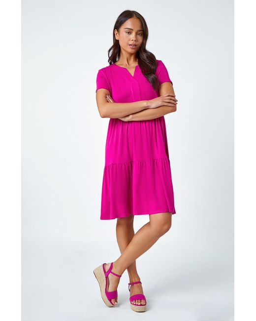 Roman Pink Originals Petite Tiered Stretch T-shirt Dress