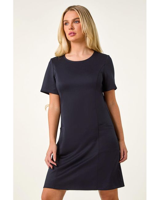 Roman Petite Black Stretch Ponte Detail Dress