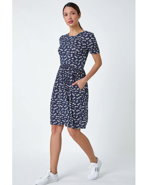 Roman Blue Ditsy Floral Stretch Dress