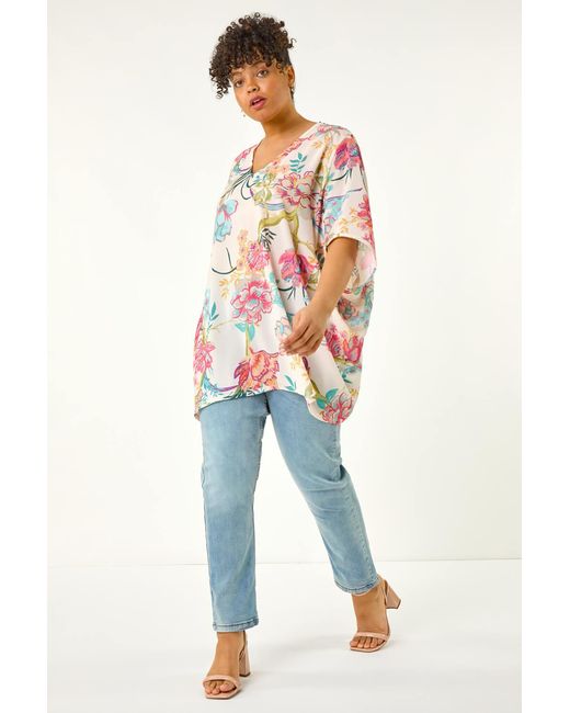 Roman Curve Pink Floral Cocoon Woven Top