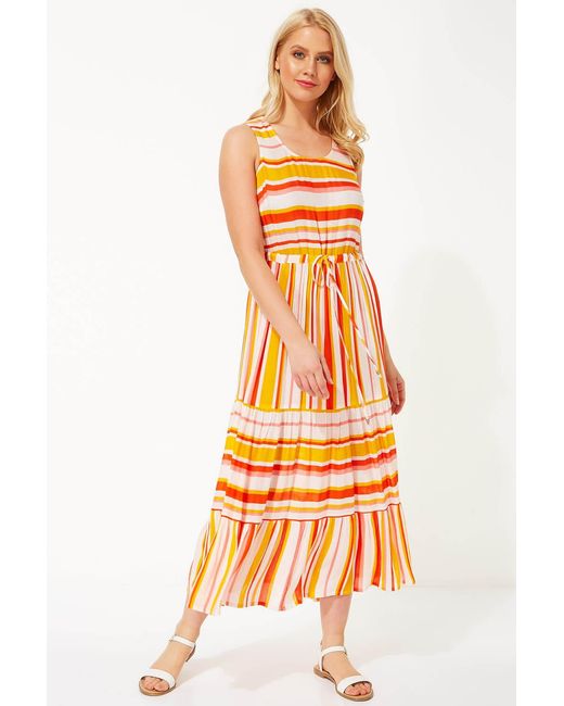 Roman Orange Stripe Tiered Maxi Dress