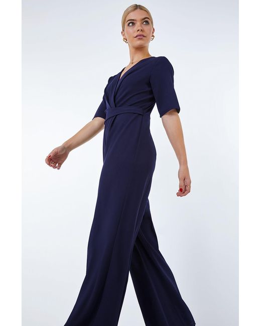 D.u.s.k Blue Gathered Wrap Stretch Jumpsuit