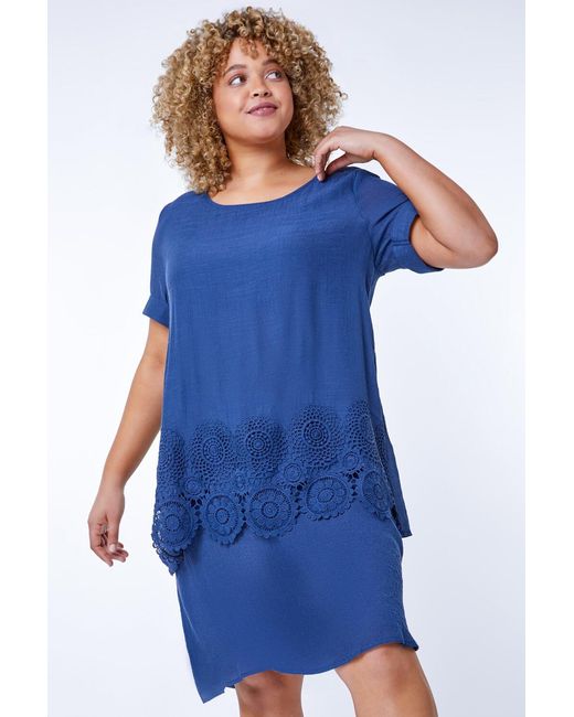 Roman Curve Blue Lace Trim Tunic Dress