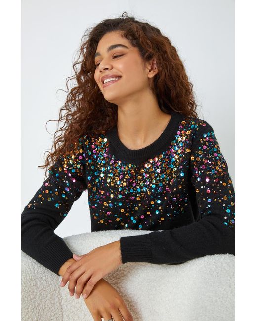 Roman Black Embellished Sequin Stretch Jumper