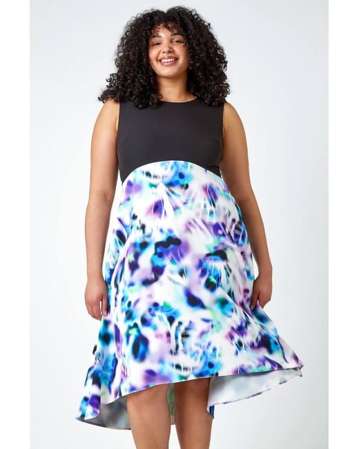 Roman Curve Blue Premium Stretch Abstract Midi Dress