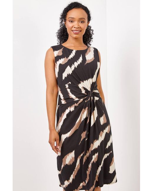 Roman Petite Black Tiger Twist Front Ruched Dress