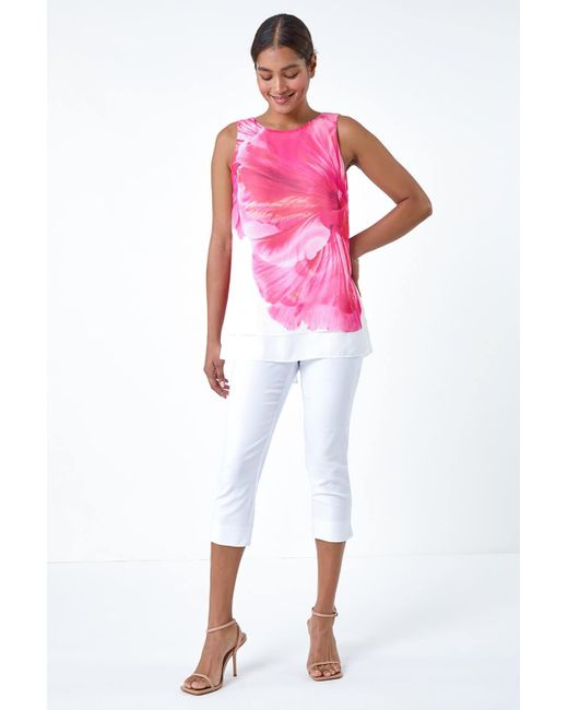 Roman Pink Floral Print Double Layer Vest Top