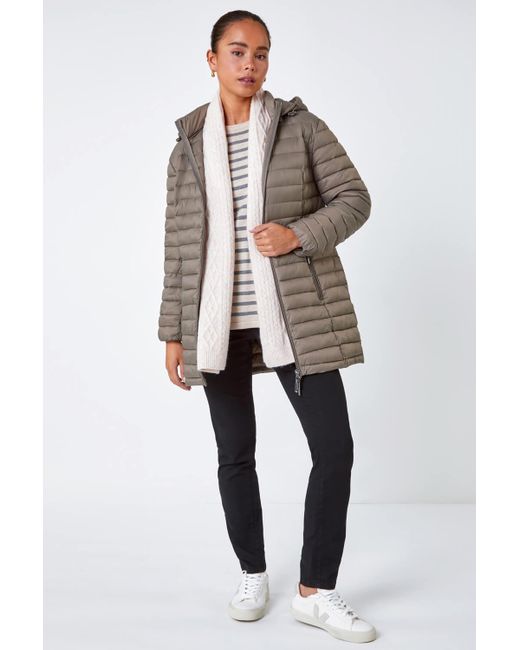 Roman Gray Petite Quilted Longline Puffer Coat