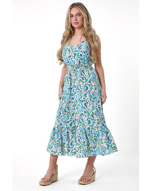 Roman Blue Originals Petite Floral Textured Spot Cotton Midi Dress