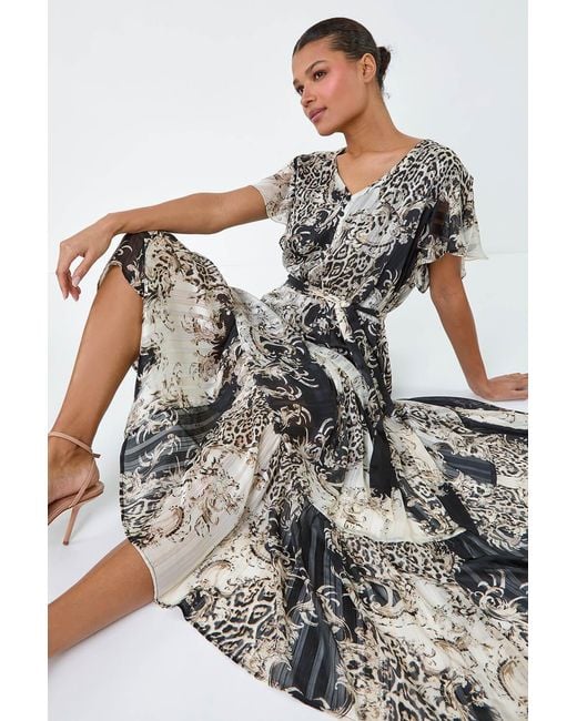 Lilly-and-Hope Brown Animal Shimmer Tiered Maxi Dress