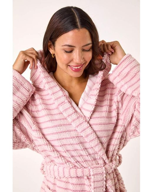 Roman Pink Pinstripe Honeycomb Hooded Dressing Gown