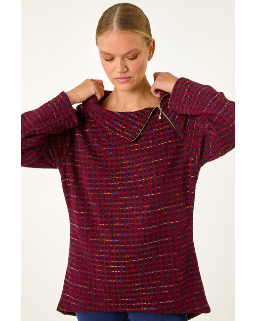 Roman Red Abstract Side Split Zip Top