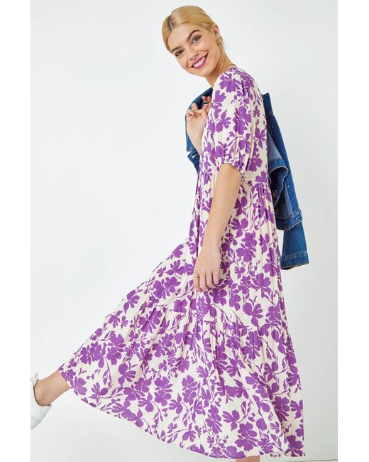 D.u.s.k White Floral Tiered Midi Smock Dress