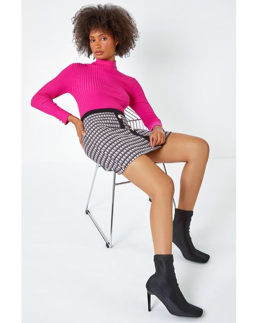 D.u.s.k Pink Contrast Check Button Boucle Skirt