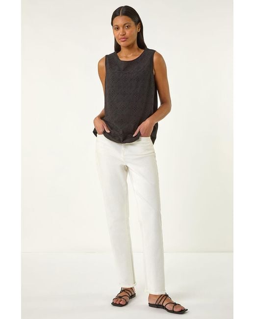 Roman Black Broderie Vest Top