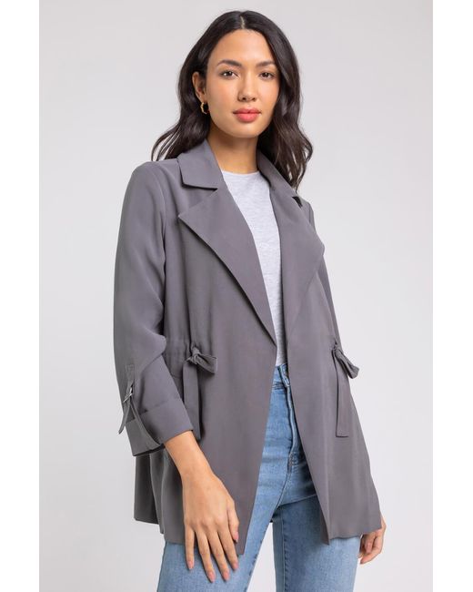 Roman Gray Tie Waist Longline Jacket