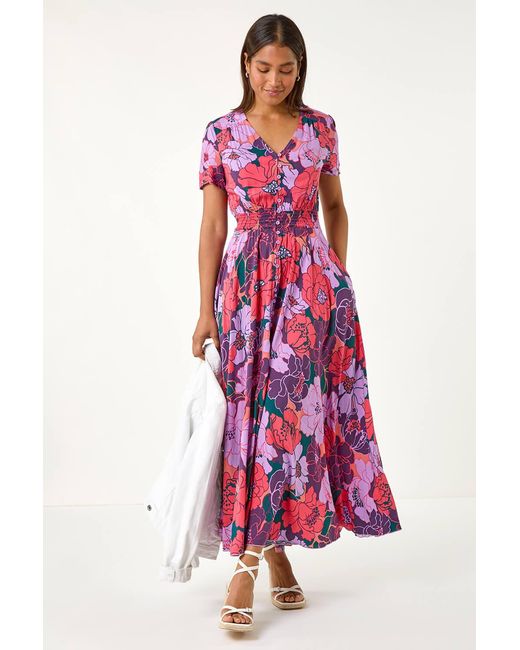 Roman White Floral Print Button Detail Maxi Dress