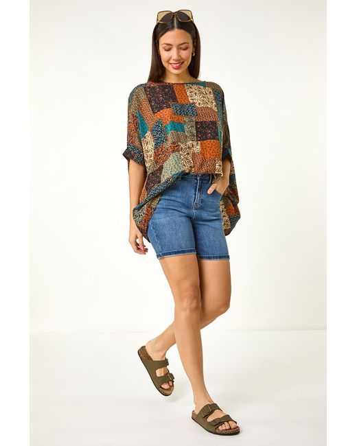 Roman Green Paisley Patchwork Print Woven Top