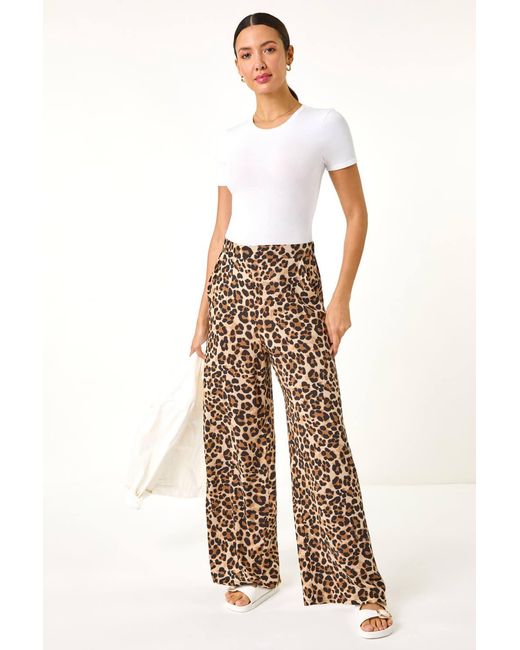 Roman Blue Animal Print Wide Leg Trouser