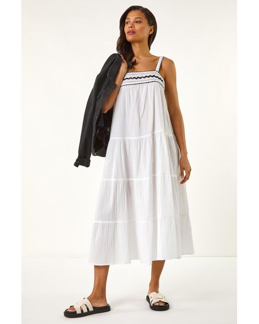 Roman White Ric Rac Trim Midi Dress