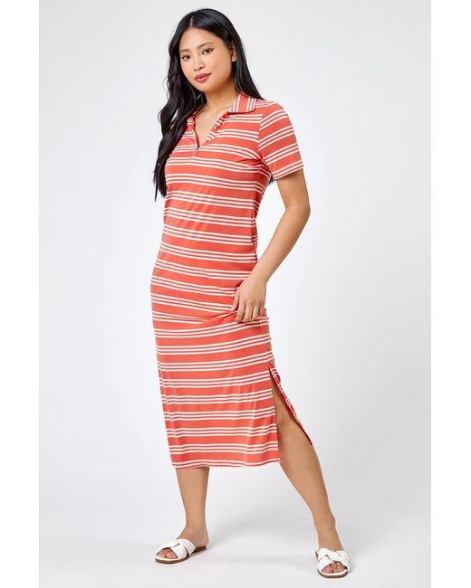 Roman Petite Multicolor Stripe Print Polo Shirt Dress