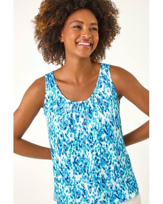 Roman Blue Abstract Spot Button Vest Top