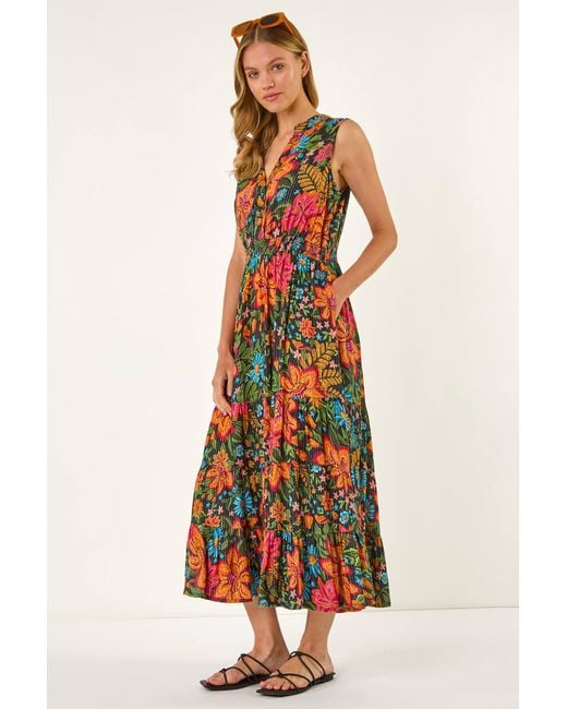 Roman Floral Shirred Maxi Dress