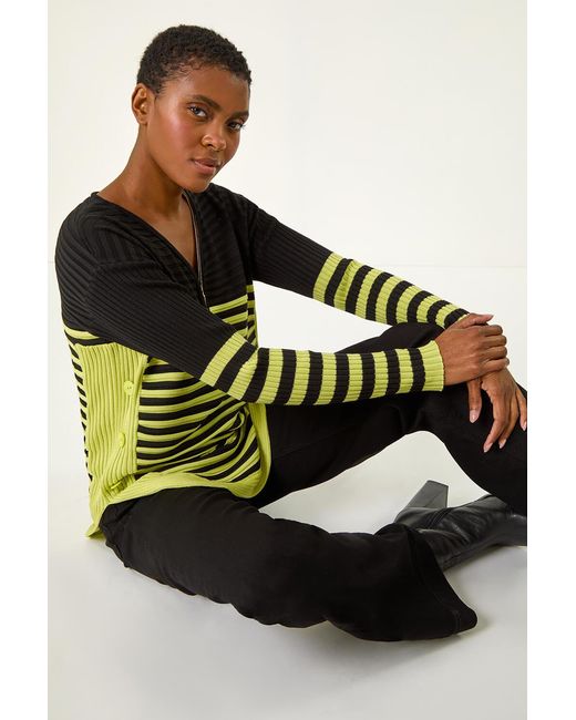 Roman Multicolor Stripe Zip Front Ribbed Knit Jumper