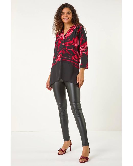 Roman Red Brush Print Contrast Hem Shirt
