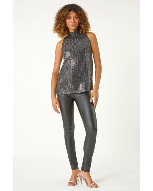 Roman Gray Shimmer Halterneck Stretch Top