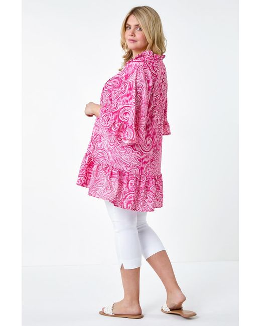 Roman Curve Pink Paisley Frill Tie Detail Top