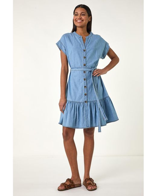 Roman Blue Denim Tiered Shirt Dress