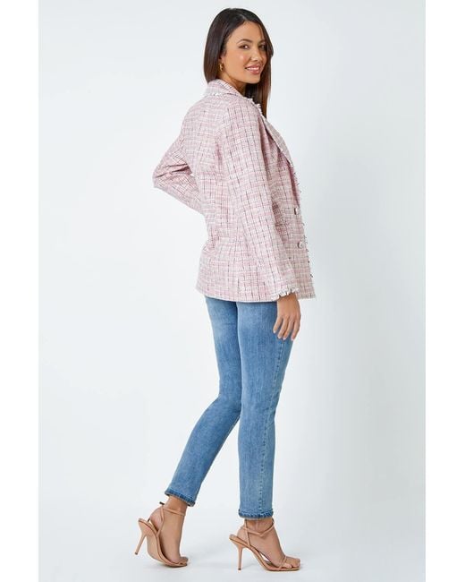 Roman White Frayed Edge Boucle Check Jacket