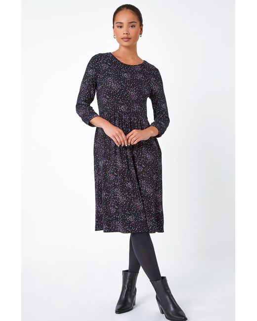 Roman Petite Blue Ditsy Floral Stretch Dress